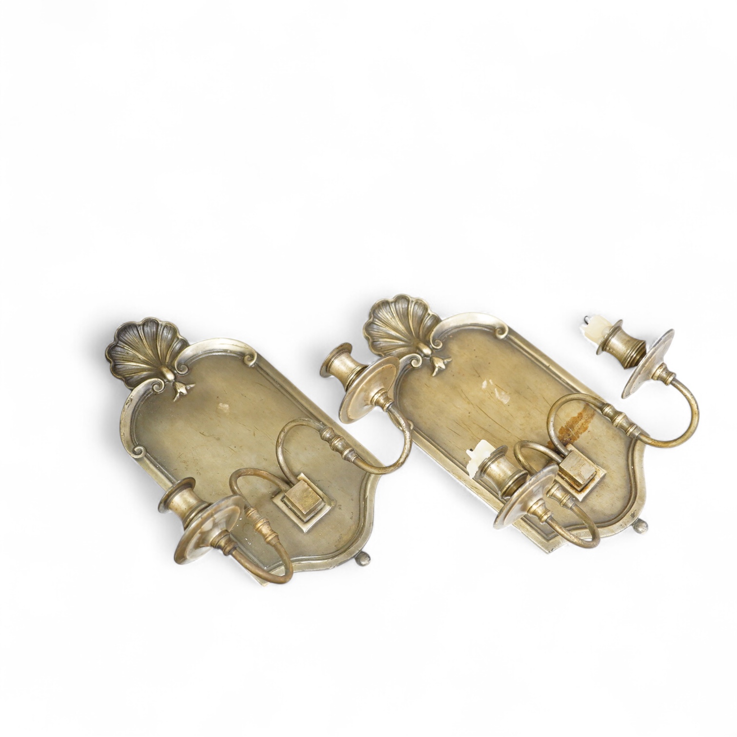 A pair of two branch metal wall sconces, in 18th century style, 30cm high